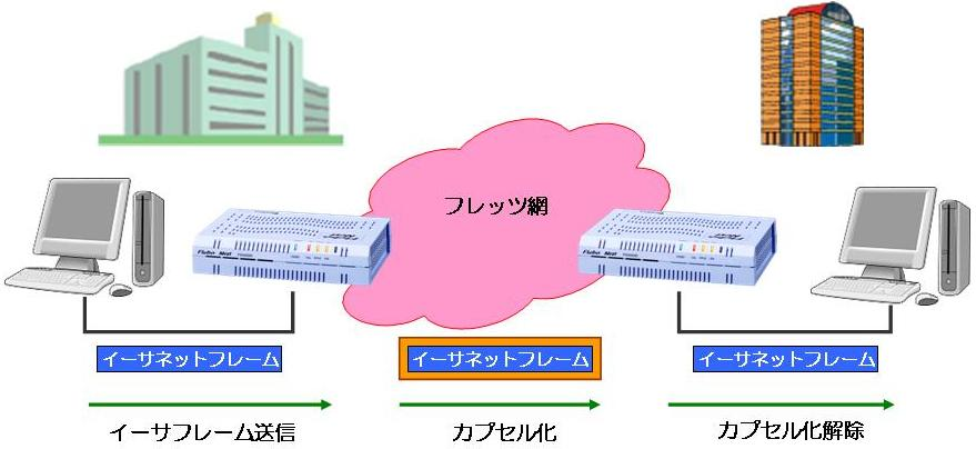 イーサネットVPN装置Flebo（フレボ）は、レイヤ 2 であるイーサネットのパケットをそのまま転送します。